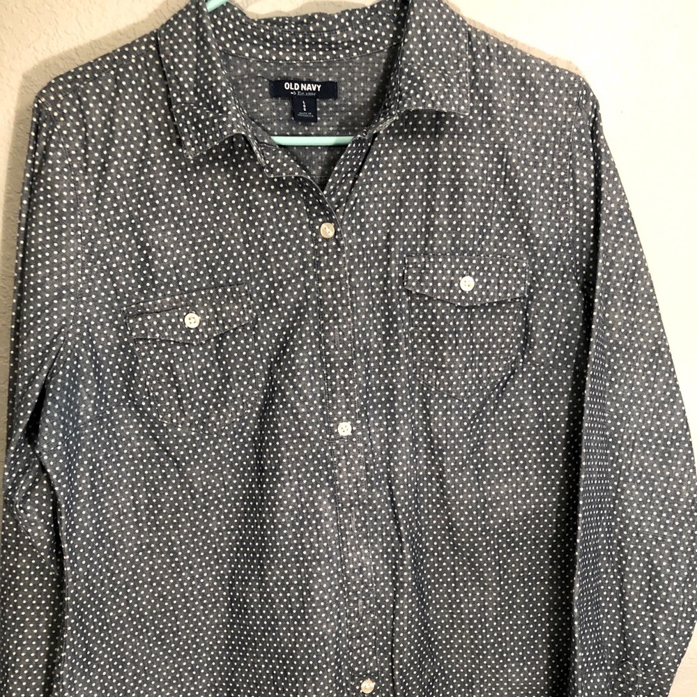 Blue and White Poka Dot Button Down Shirt